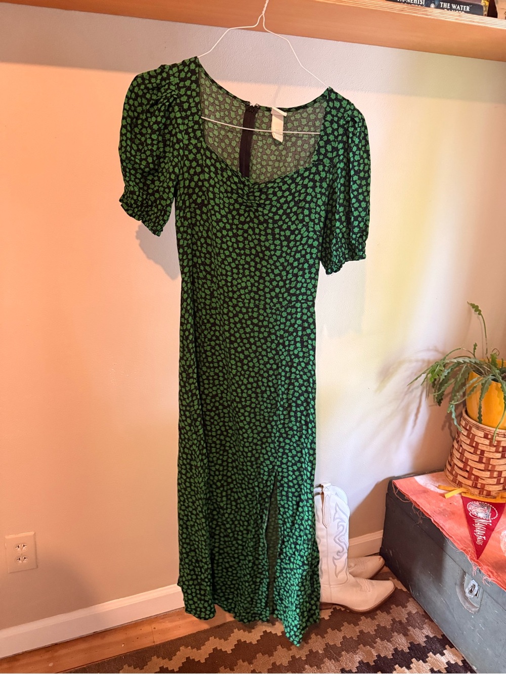 H&M Floral Puff-Sleeve Midi Dress